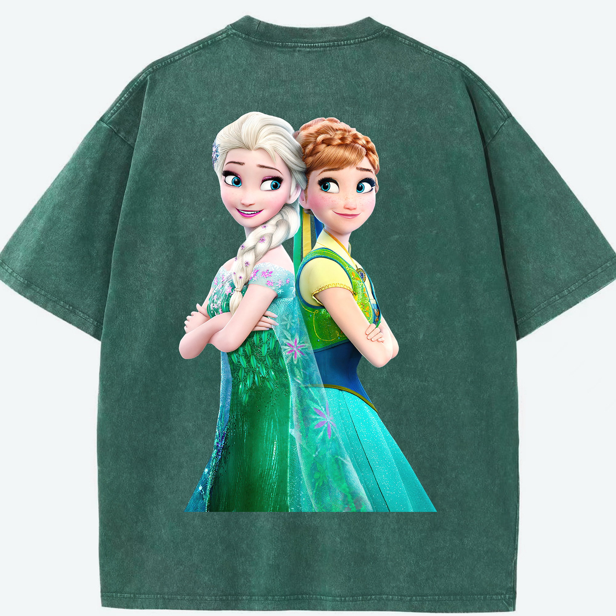 （画像用） アナと雪の女王 アンナ エルサ Frozen Anna Elsa 綿100% ヴィンテージ風 半袖Tシャツ（背面プリント）